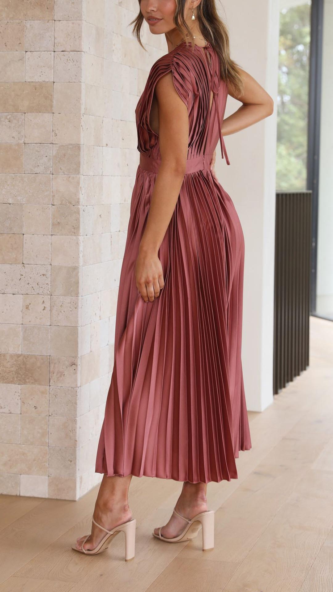 Womens Dress - Elegant Wedding Guest or Cocktail Dress with V-Neck