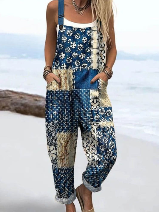 Women's Jumpsuit - Vintage Floral Design, Wide Leg Comfort & Style