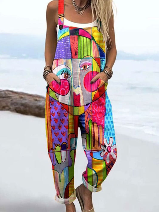 Women's Jumpsuit - Vintage Floral Design, Wide Leg Comfort & Style