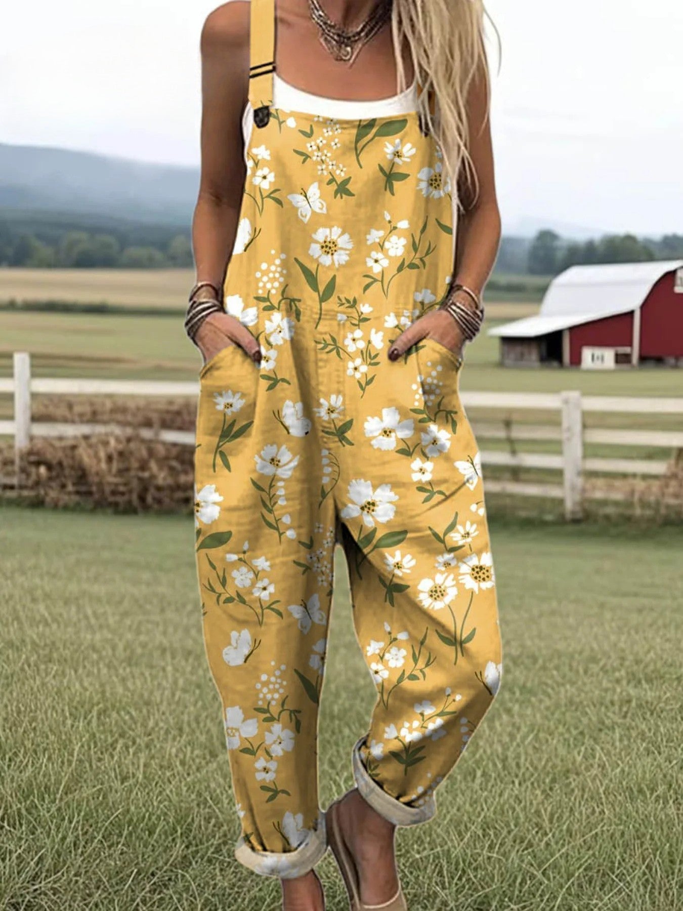 Women's Jumpsuit - Vintage Floral Design, Wide Leg Comfort & Style