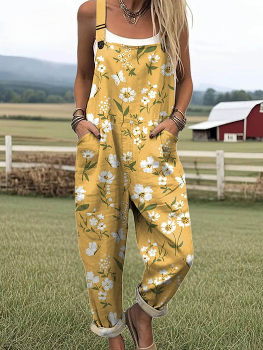 Women's Jumpsuit - Vintage Floral Design, Wide Leg Comfort & Style