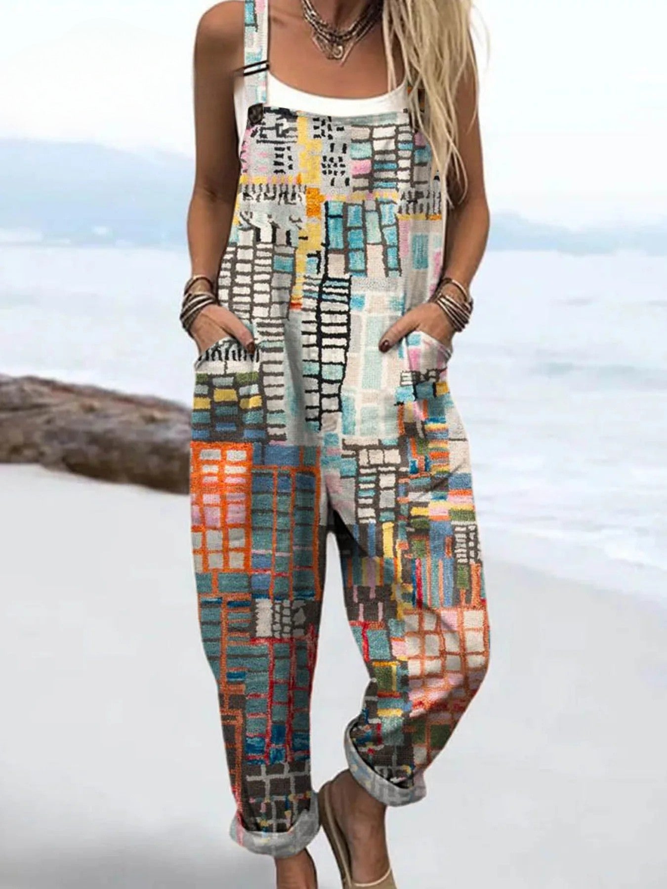 Women's Jumpsuit - Vintage Floral Design, Wide Leg Comfort & Style