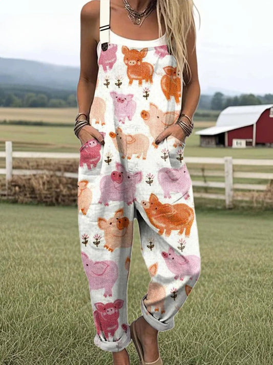 Women's Jumpsuit - Vintage Floral Design, Wide Leg Comfort & Style
