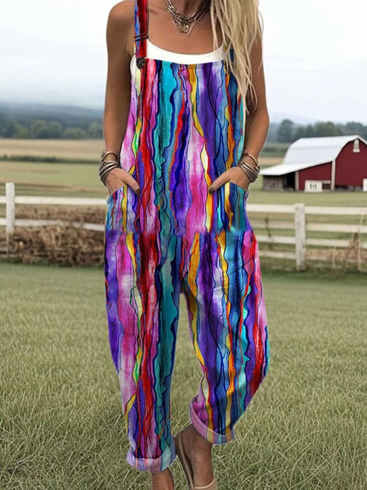 Women's Jumpsuit - Vintage Floral Design, Wide Leg Comfort & Style