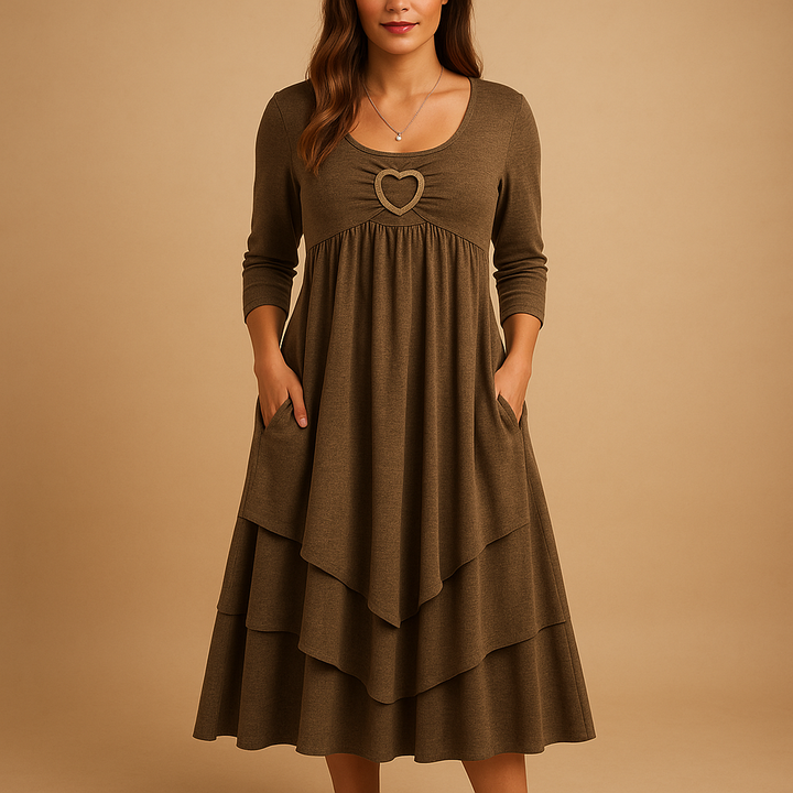 Women's Long A-Line Dress - Comfortable, Stylish with Pockets & Ruffles
