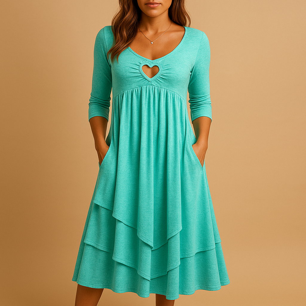 Women's Long A-Line Dress - Comfortable, Stylish with Pockets & Ruffles