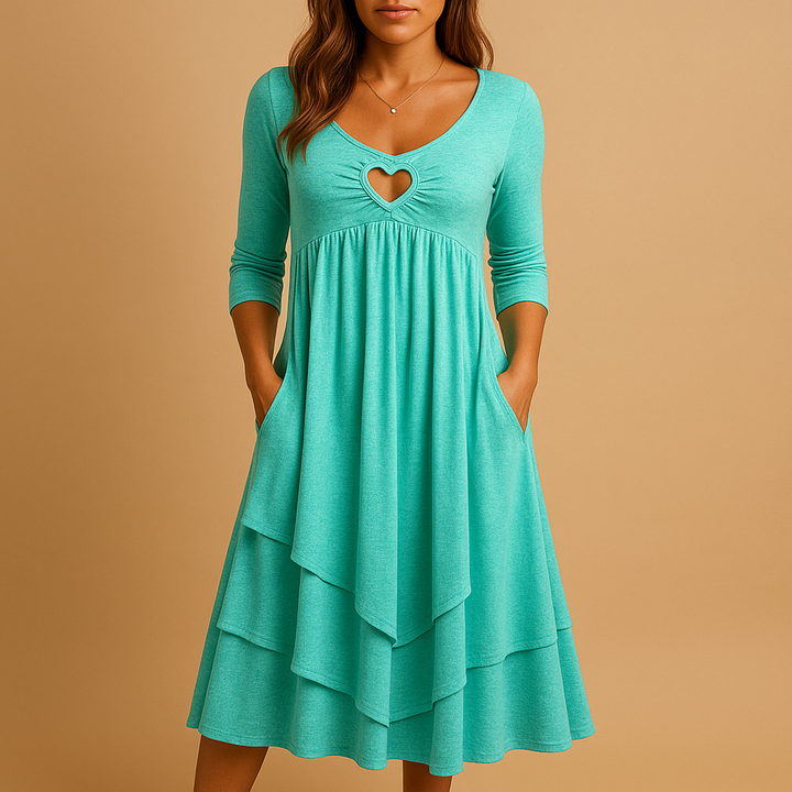 Women's Long A-Line Dress - Comfortable, Stylish with Pockets & Ruffles