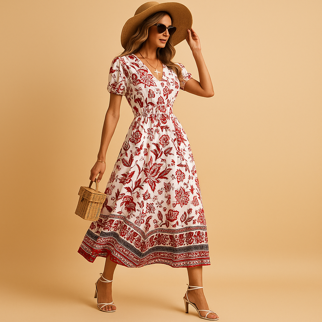 Womens Dress - Elegant Floral Design for Comfortable Summer Wear