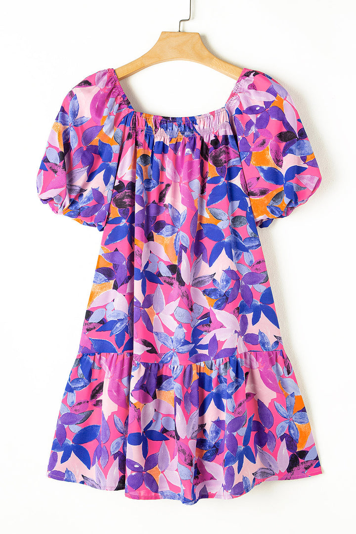 Flower Short Sleeve Ruffled Dresses