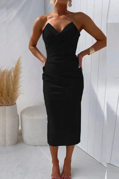 Variant image for Black Midi Dress for Women - Elegant Design with Captivating Slit-21