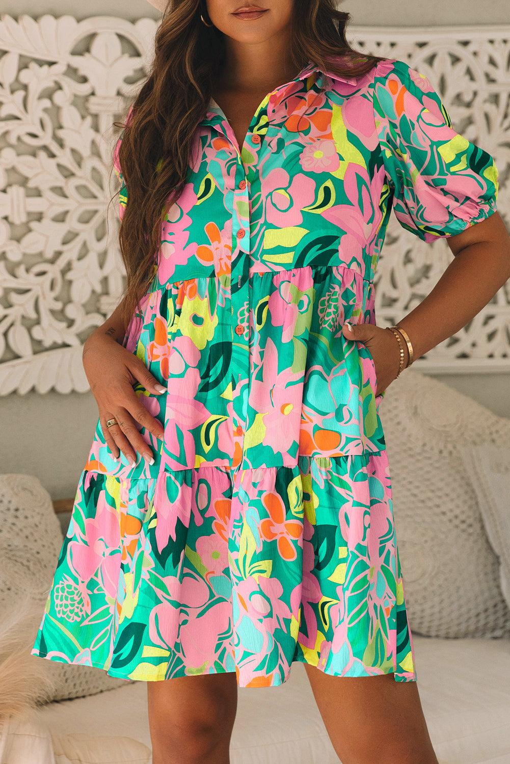 Floral Puff Sleeve Babydoll Dress