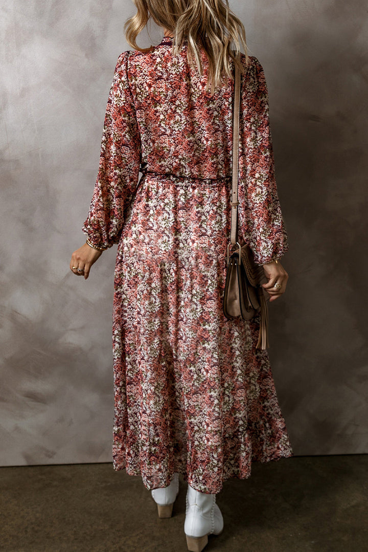 Floral Print V Neck Midi Dress