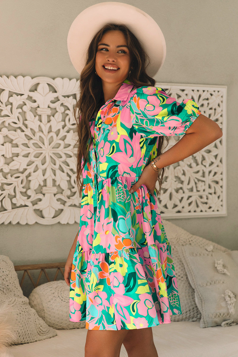 Floral Puff Sleeve Babydoll Dress
