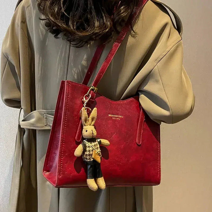 Variant image for Charmbun Tote Bag - Stylish Vegan Leather with Removable Bunny Pendant-3