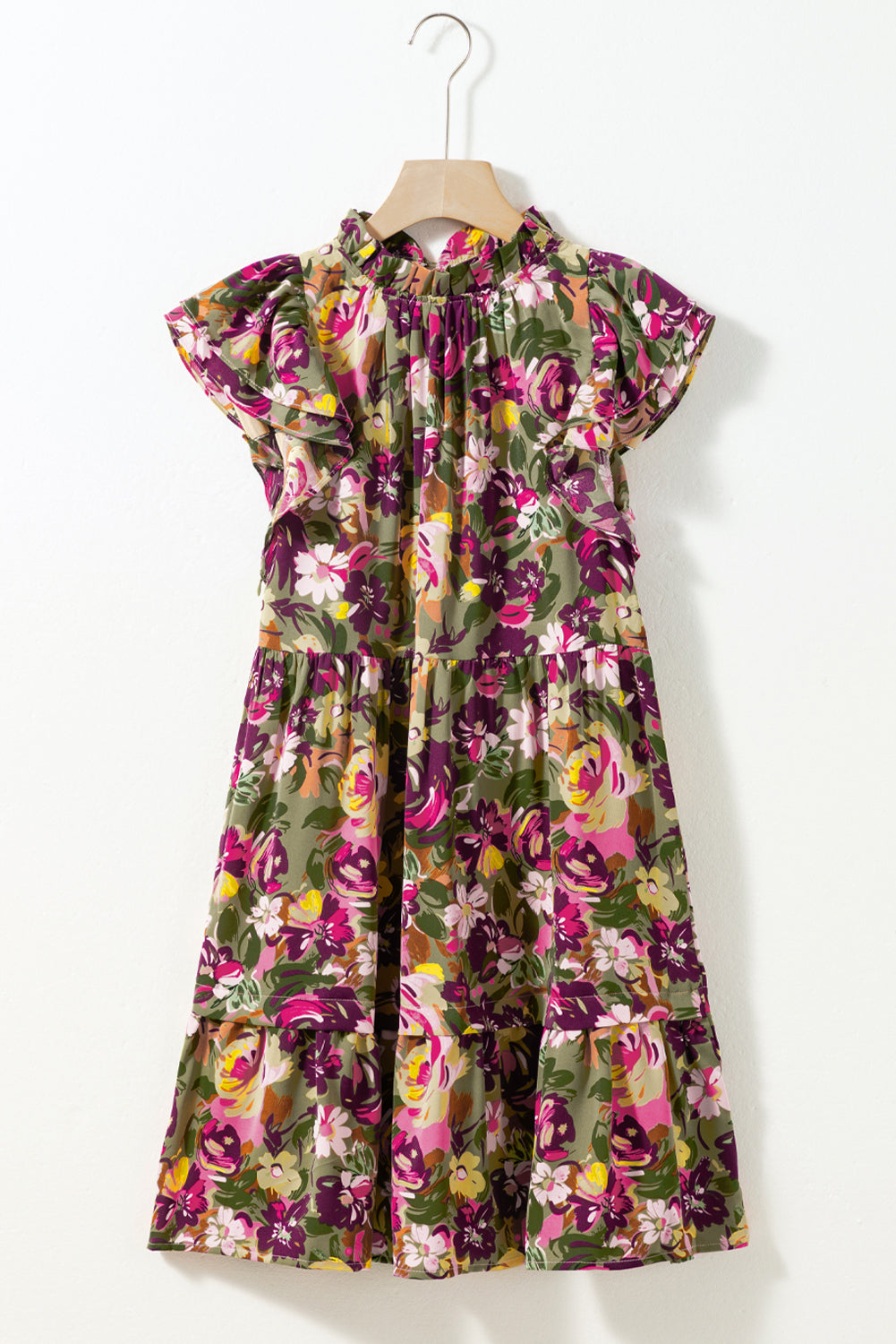 Flutter Sleeve Frilled Neck Mini Dresses