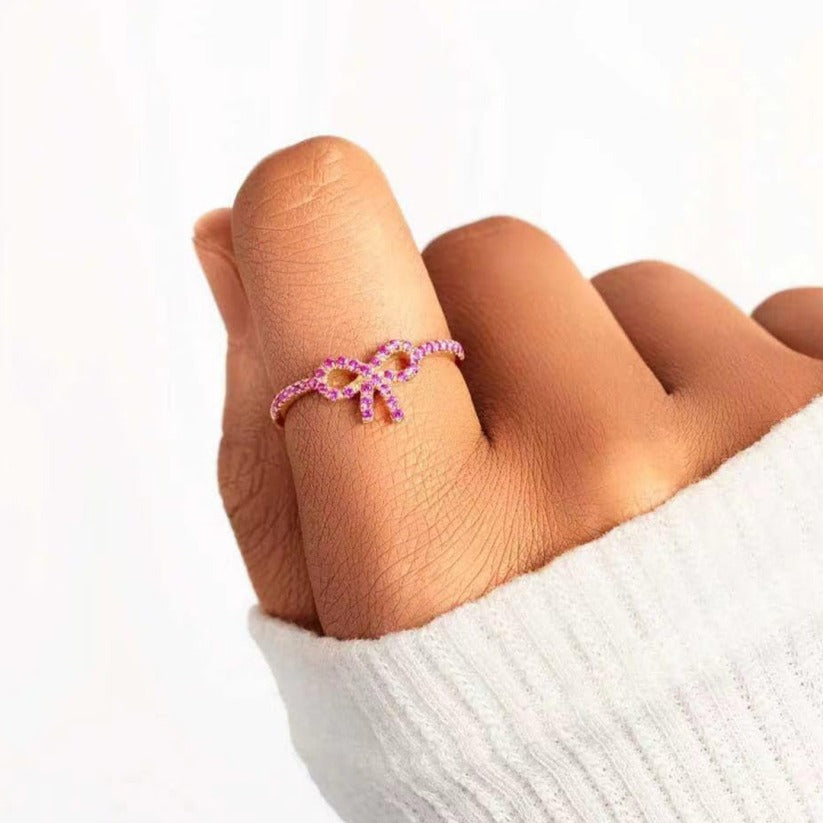 S925 Raise Awareness Of Breast Cancer Pink Ribbon Ring