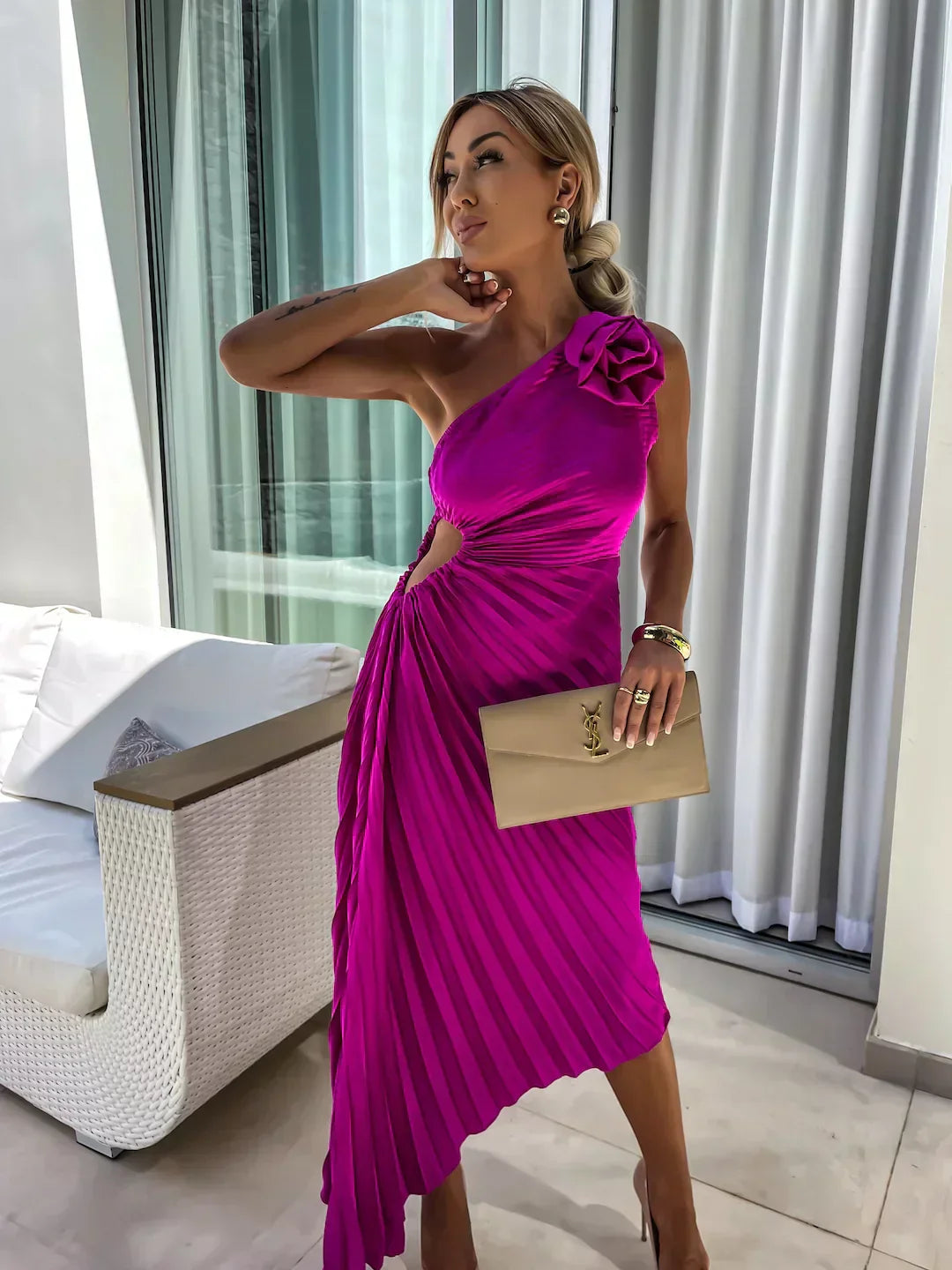 Lizbeth One Shoulder Floral Dress - Elegant Wedding Guest & Cocktail Style