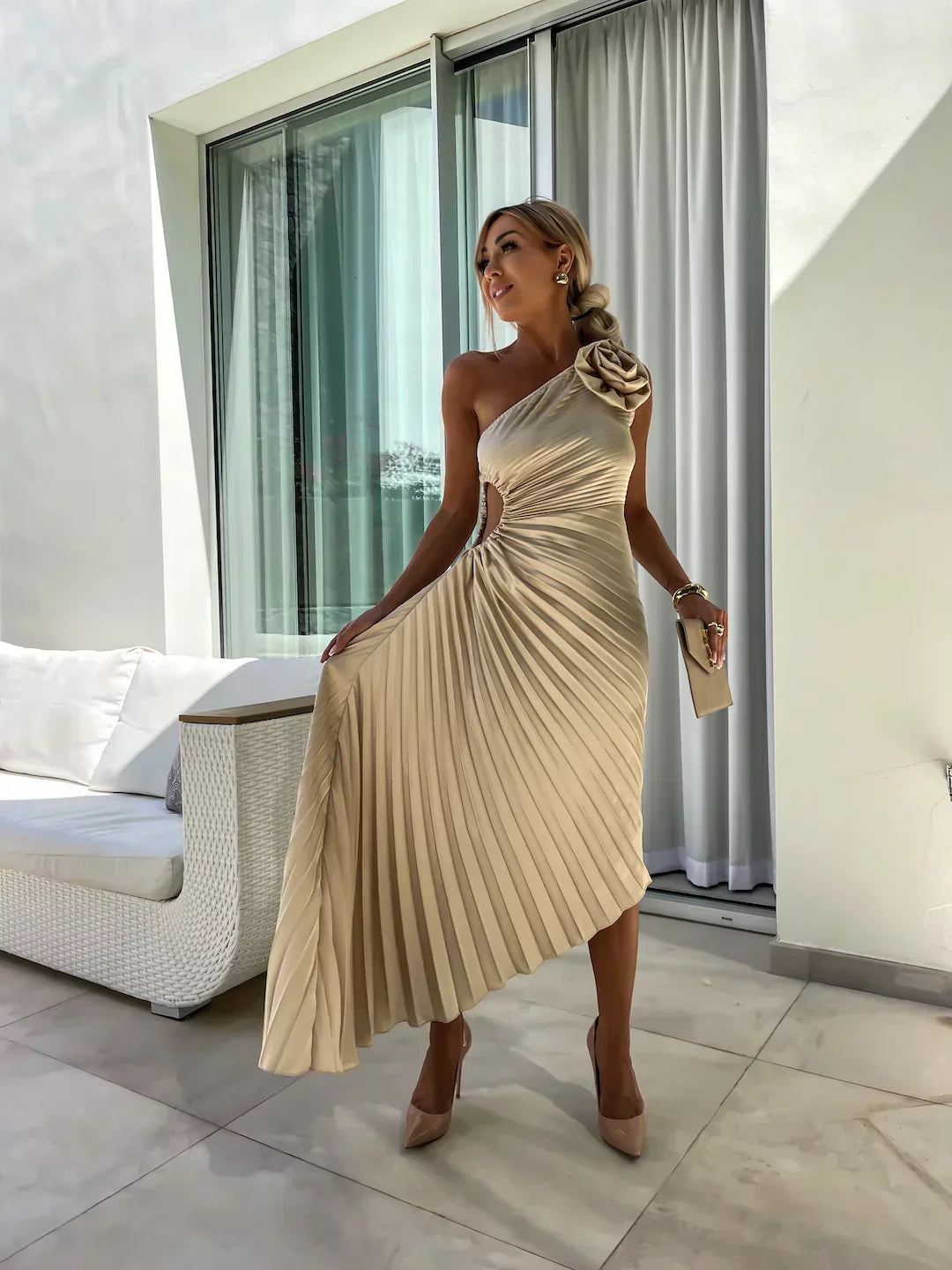 Lizbeth One Shoulder Floral Dress - Elegant Wedding Guest & Cocktail Style