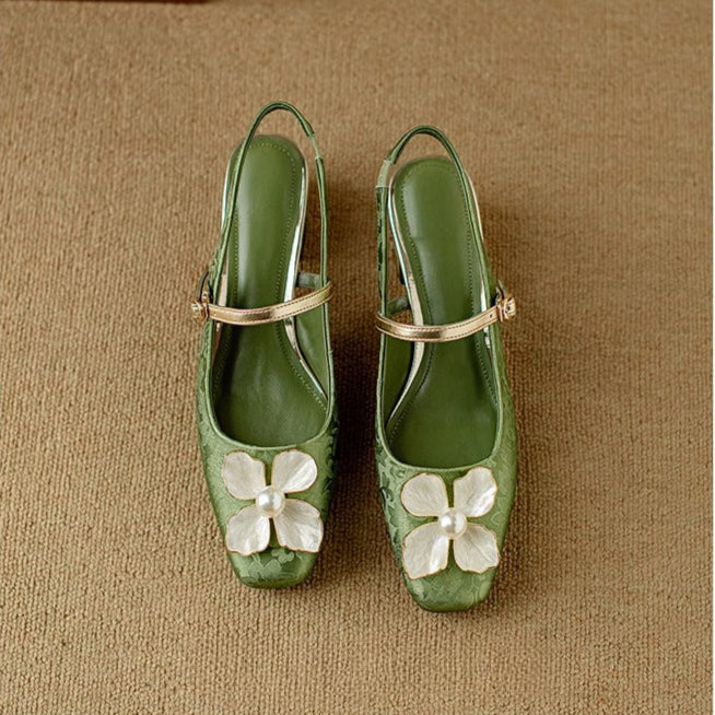 Vintage Slingback Heels - All-Day Comfort with Floral Accents