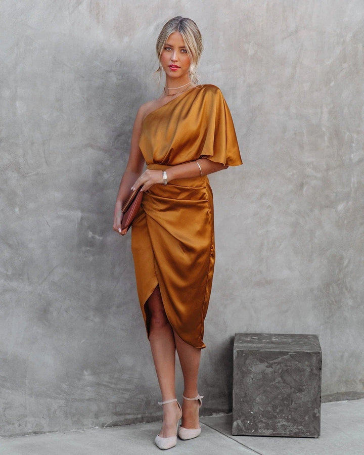 Elegant Satin Midi Dress - Effortless Style for Women’s Parties
