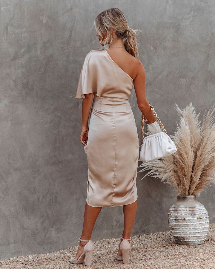 Elegant Satin Midi Dress - Effortless Style for Women’s Parties